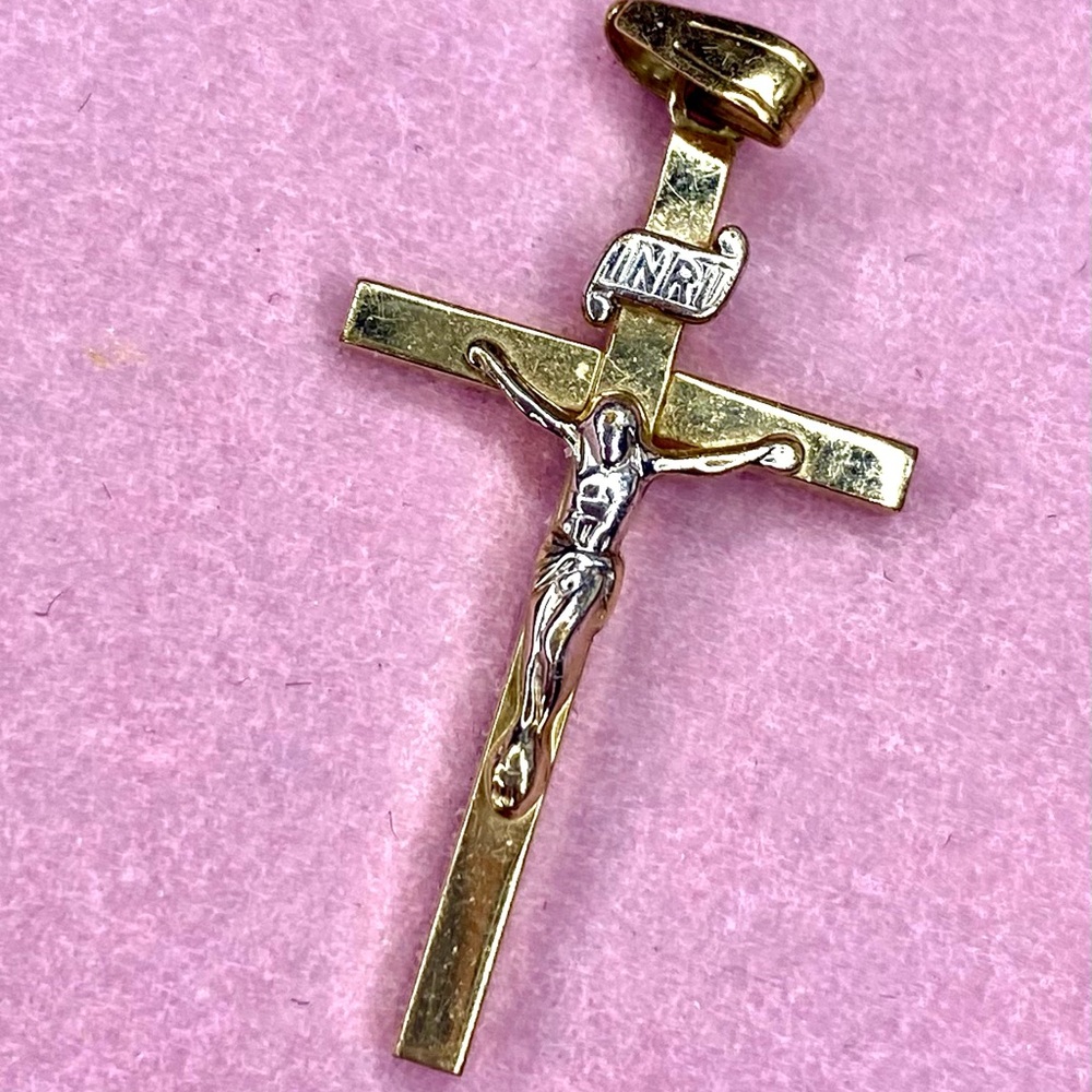Gold Crucifix Pendant with INRI Inscription